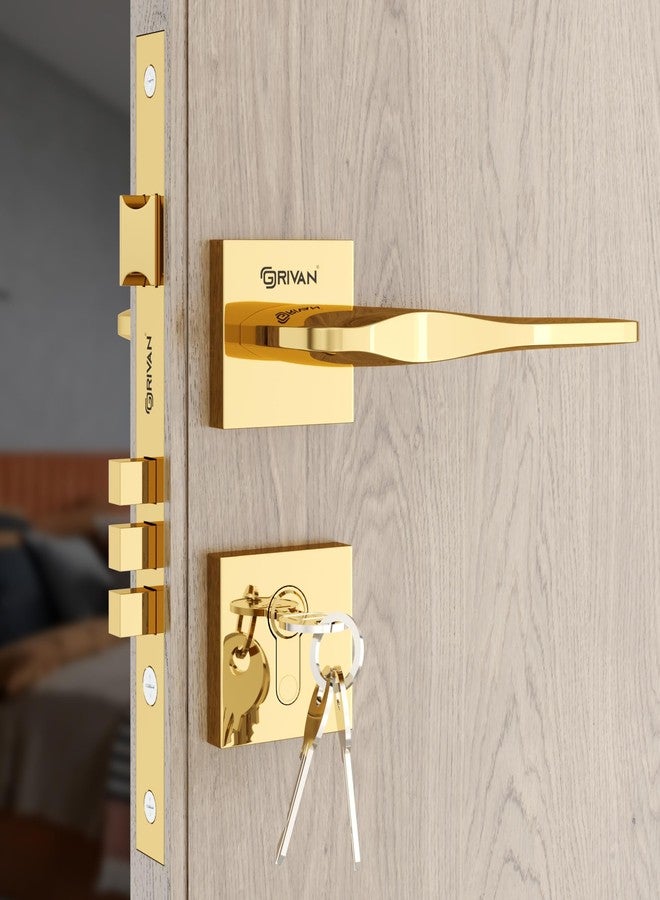 GRIVAN Premium Heavy Duty Door Locks for Main Door, Mortise Door Lock Set with 3 Brass Keys, Bedroom Door Lock, Handle Lock for Home/Office/Hotel (Gold Finish) | 2 Years Warranty - Image 1